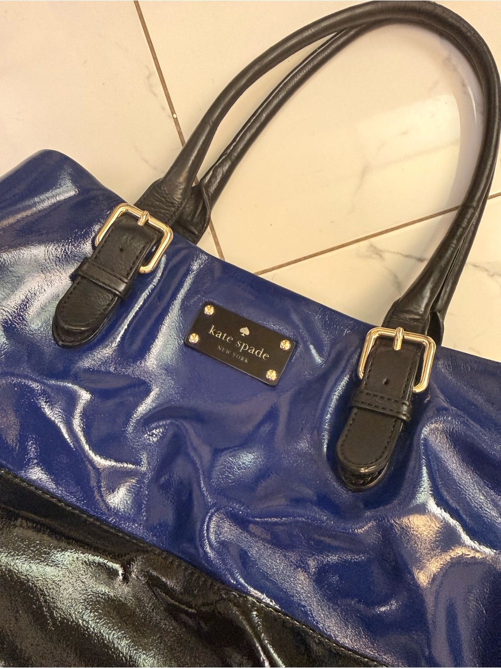 kate spade Blue and Black Patent Leather Two-Tone Tote - Picture 3 of 10